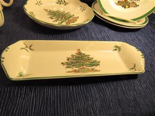 VTG LOT OF 17 SPODE CHRISTMAS TREE PORCELAIN DISHES PLATES BOWLS CUPS COASTERS